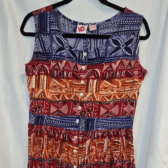 90's No Boundaries Button Up Teacher Dress, Size Medium, Red/blue/orange - Picture 1 of 9